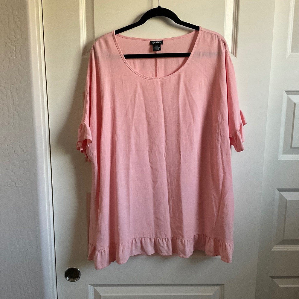 Evans Ruffle Detail Gauzy Blouse - Pink -‎ Size 20